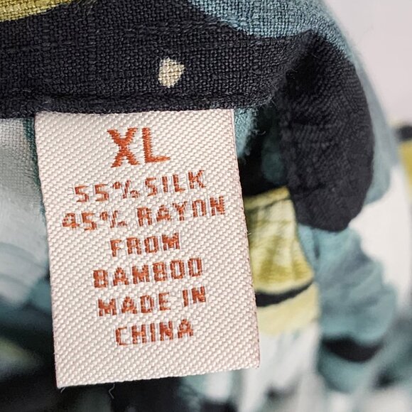 Caribbean Tropical Leaves Print Silk Bamboo Blend Camp Shirt - Picture 5 of 5